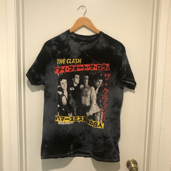 The Clash Tops - The Clash Black Tie Dye Band Shirt